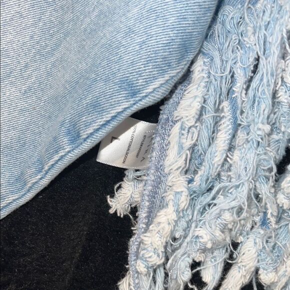 Crop Blue Denim Fringe Jacket with Patches - Picture 6 of 6